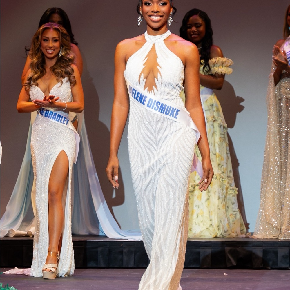 Sleek White Halter Gown with Cutout for Prom